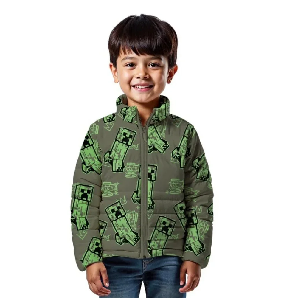 NEW Minecraft Boys Creeper Zip Puffer Jacket Lightweight Size 14 Zippered Size: